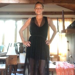 Lady..Black sheer dress with mini dress underneath